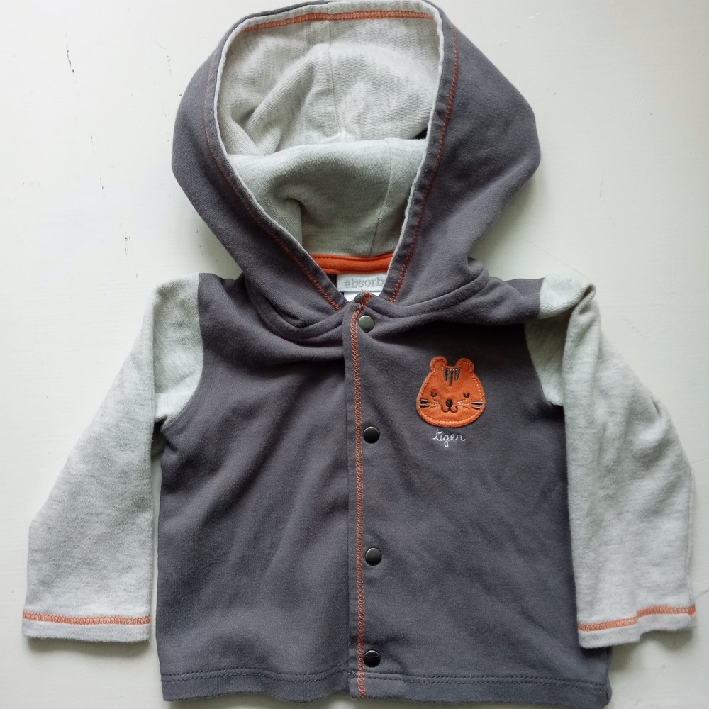 💫Absorba Kids Baby Gray and Cream Embroided Animal Hoodie 6M